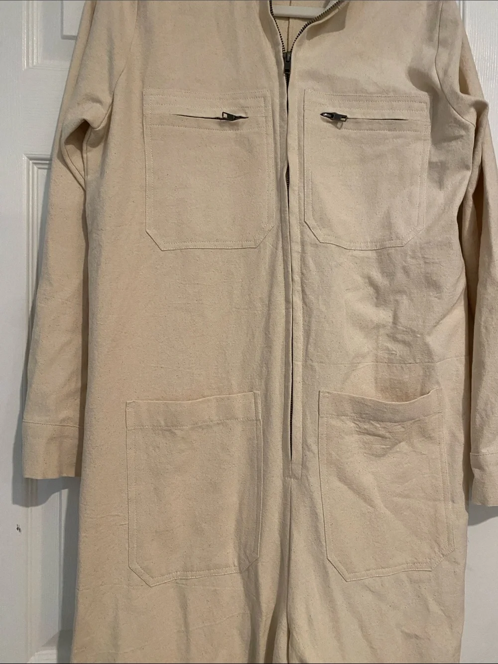 Karen Zambos Cream Cotton Utility Jumpsuit